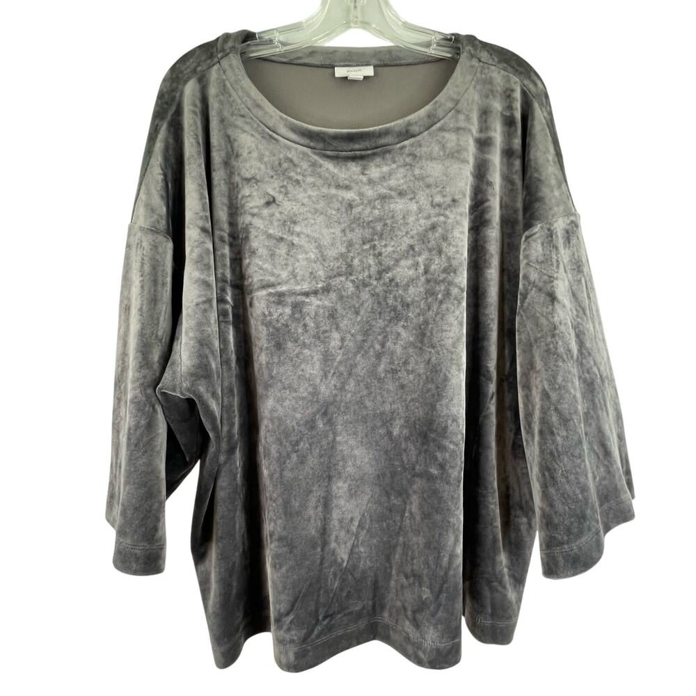 Purejill Gray Velvet Velour Boxy Women's Blouse Size Large Party Holiday